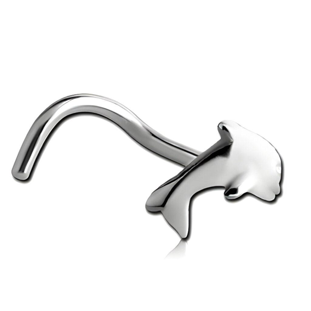 316L Surgical Steel Nose Screw with Leaping Dolphin Top