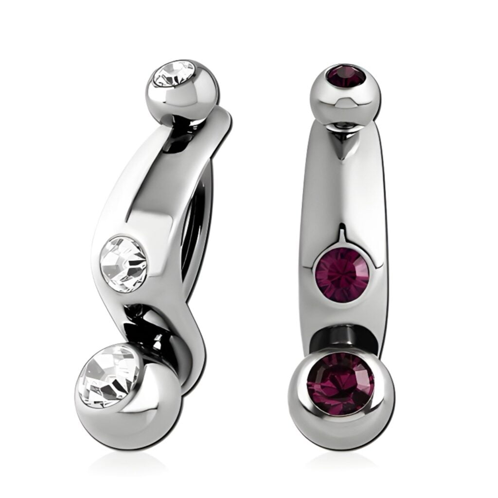 316L Surgical Steel Intimate Jeweled Shield and Double Gem Mini Navel Banana