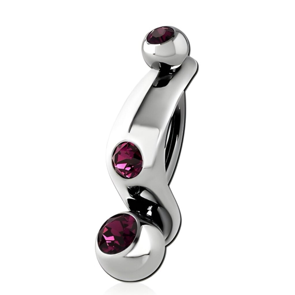 316L Surgical Steel Intimate Jeweled Shield and Double Gem Mini Navel Banana