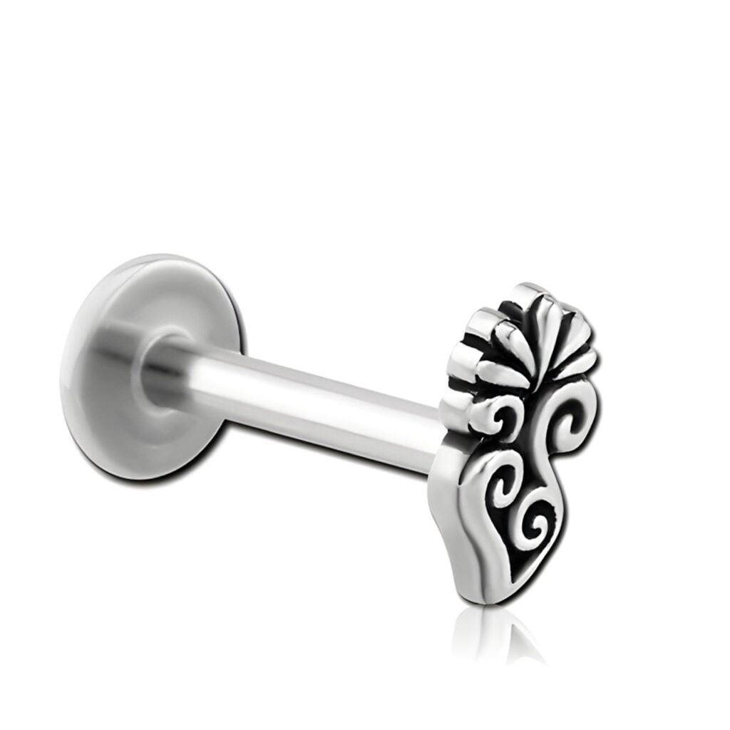 100% 316L Surgical Steel Labret with Micro Filigree Flower