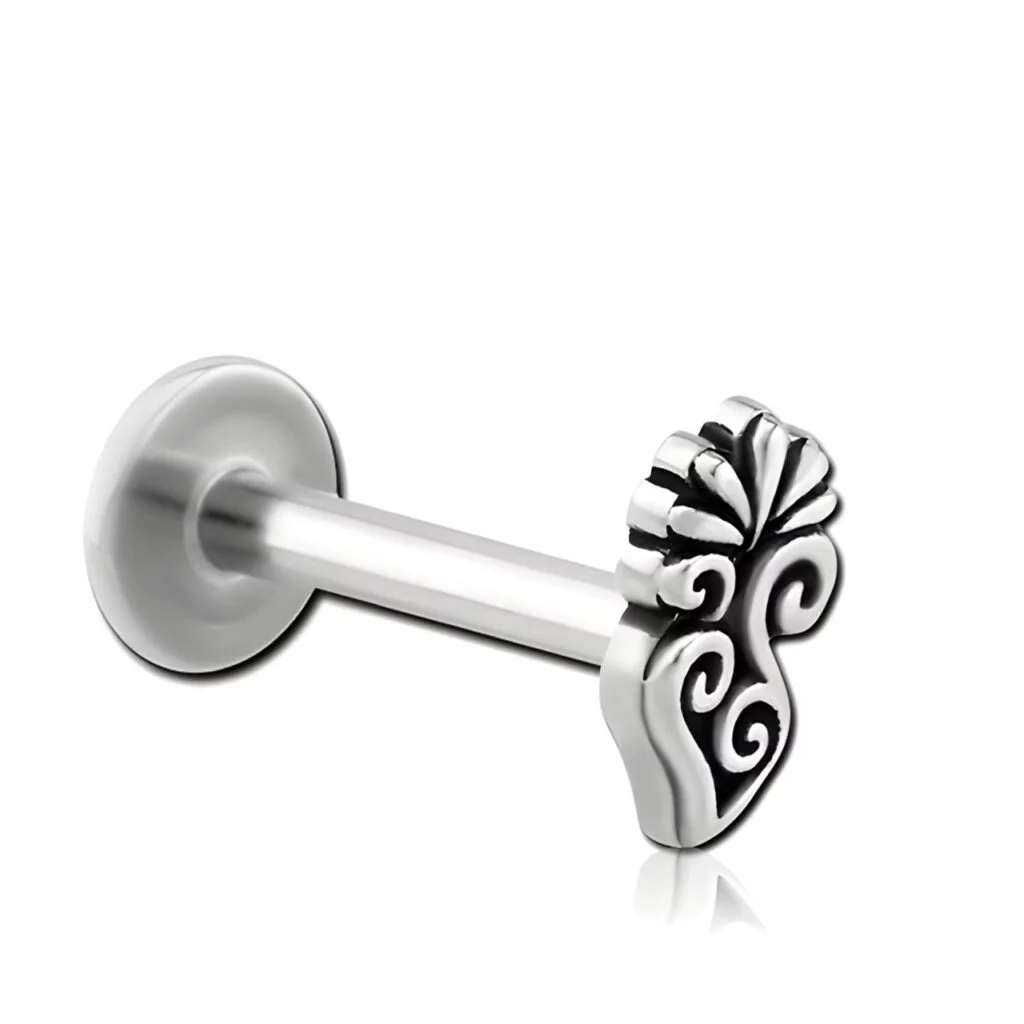 100% 316L Surgical Steel Labret with Micro Filigree Flower