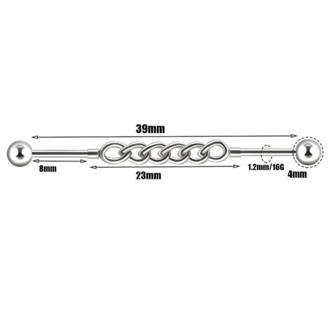 16G Chain Linked Barbells Cartilage, Lobe, Industrial Jewellery - Image 2
