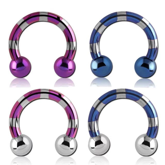 316L Surgical Steel Duo Tone Striped Horseshoe Circular Barbell