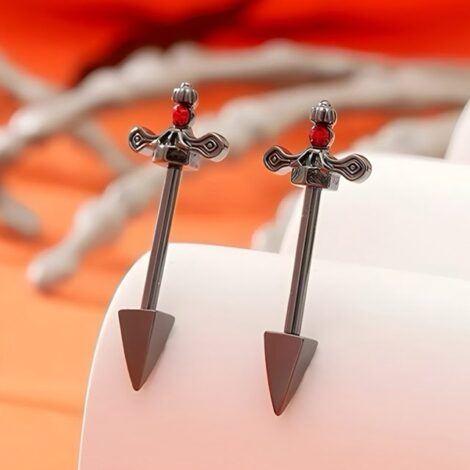 Sword Nipple Ring Pairs Set with Amethyst Crystal - Image 3