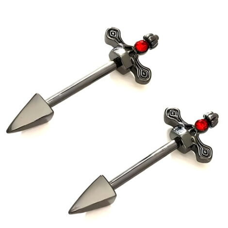 Sword Nipple Ring Pairs Set with Amethyst Crystal - Image 2