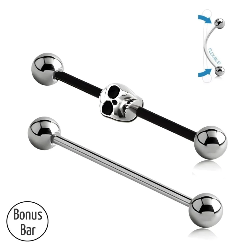 Bioflex Black Industrial Barbell w/ Steel Skull and Bonus Bar