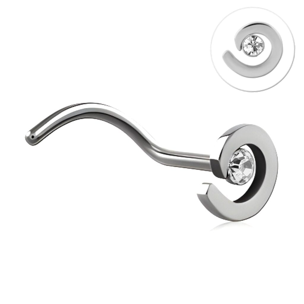 316L Surgical Steel Crystal Set Spiral Nose Screw
