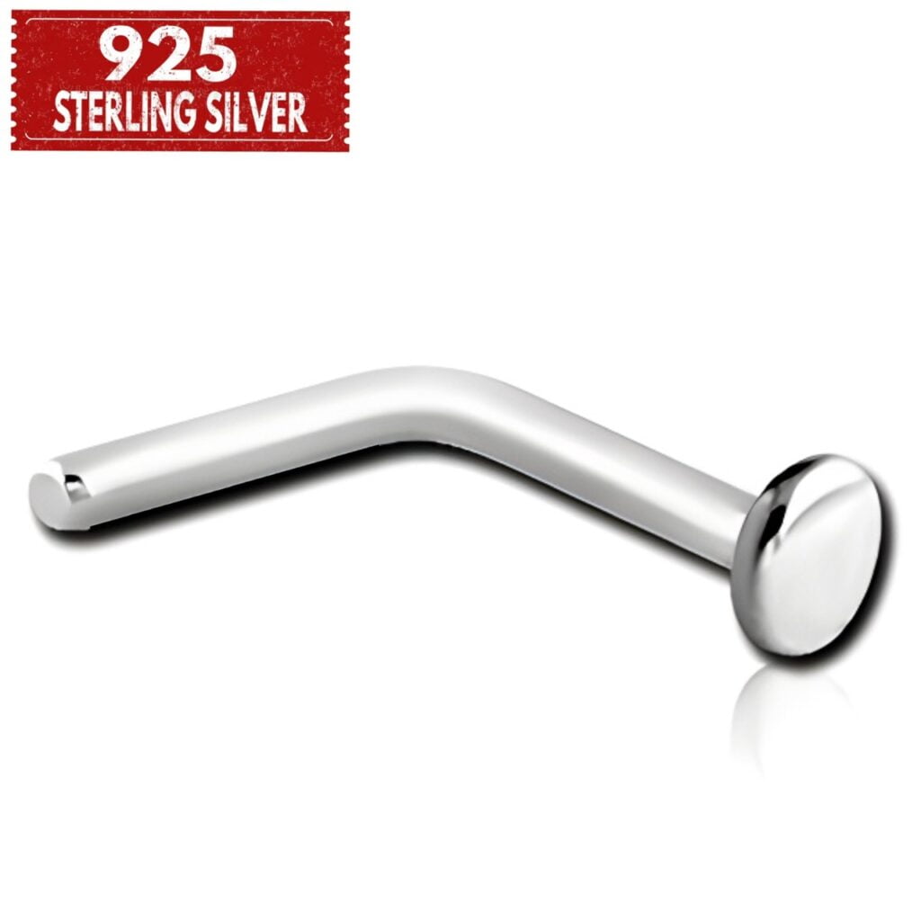 .925 Sterling Silver Nose L Bend with Flat Disc Top