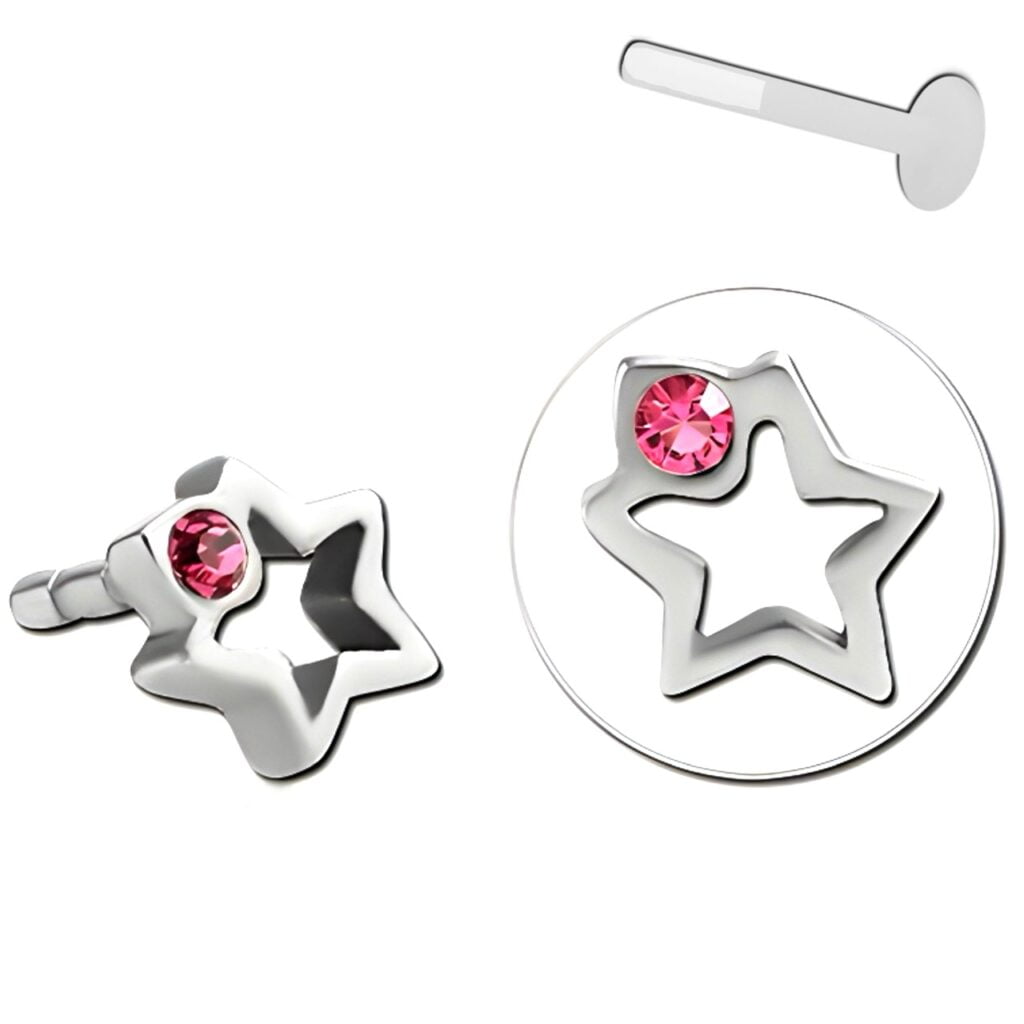 Bioflex Labret Attachment, Hollow Pink Gem Star Push Fit Top