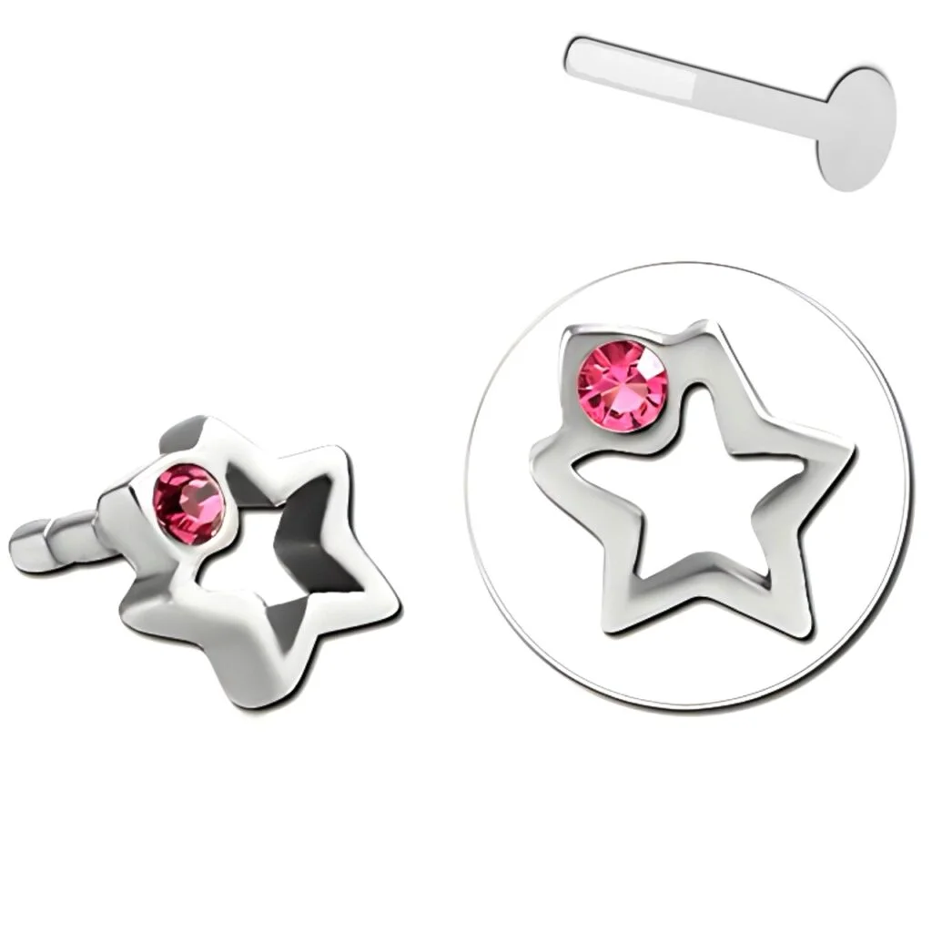Bioflex Labret Attachment, Hollow Pink Gem Star Push Fit Top