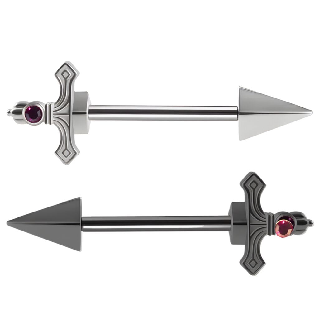 Sword Nipple Ring Pairs Set with Amethyst Crystal