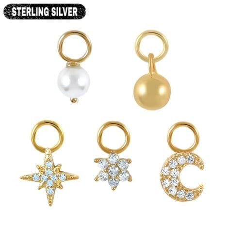 925 Sterling Silver, Gold CZ Mini Charms for Cartilage Rings or Earring Pairs