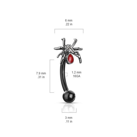 Crystal Set Red Spider Curved Barbells, Eyebrow Rook Rings - Image 3
