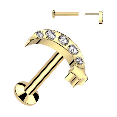 All 316L Surgical Steel Threadless Push In Labret With 5 CNC Set CZ Moon With Star Top - Image 4