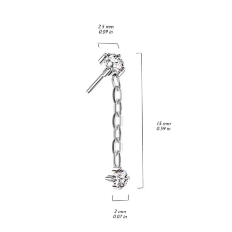 Implant Grade Titanium Threadless Push Pin CZ Top With Dangle - Image 2