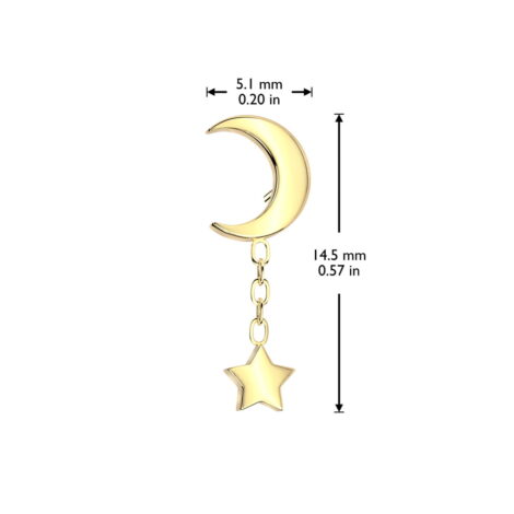 Implant Grade Titanium Threadless Push In Moon Top w/ Star Dangle - Image 2