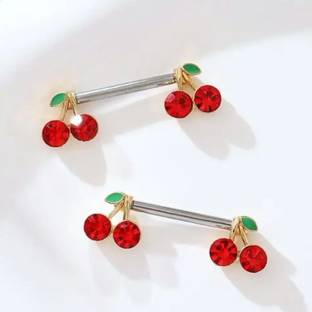Racy Red Sparkling Heart and Fruit Nipple Ring Pairs