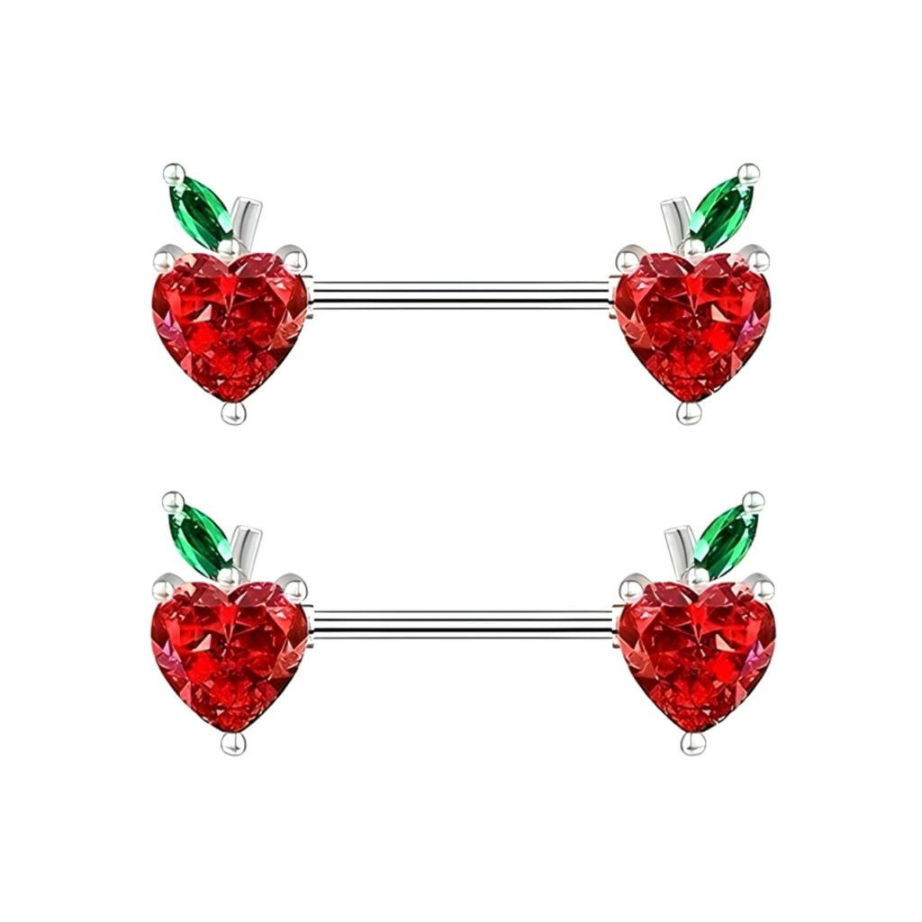 Racy Red Sparkling Heart and Fruit Nipple Ring Pairs