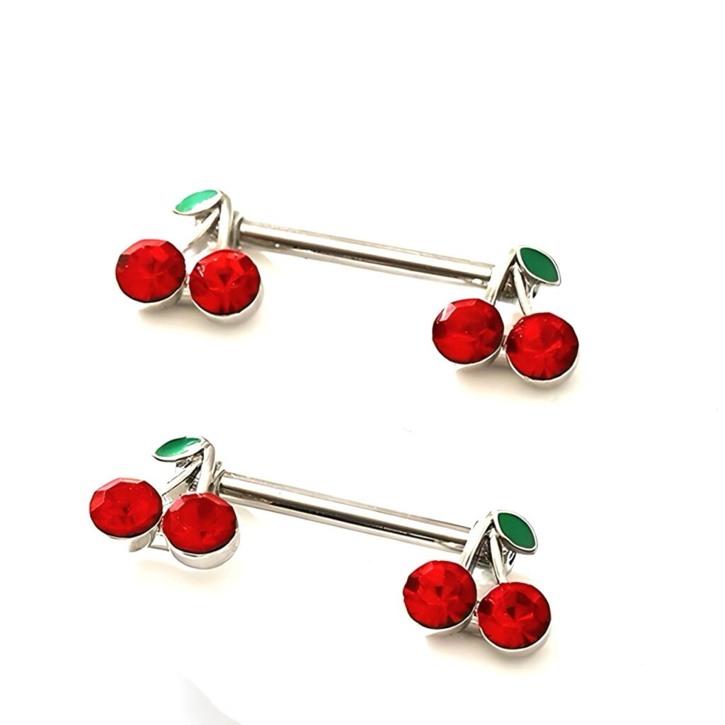 Racy Red Sparkling Heart and Fruit Nipple Ring Pairs