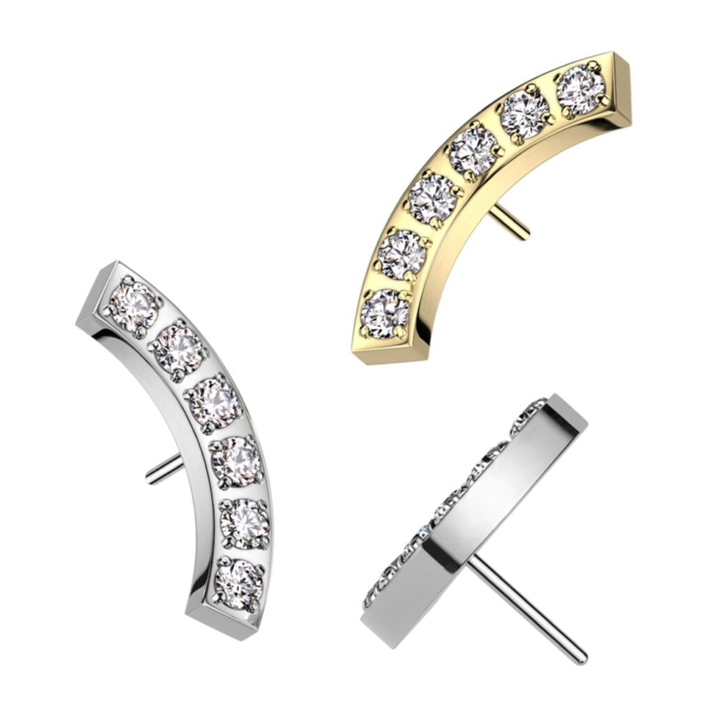 All 316L Surgical Steel Threadless Push In Curved Top with 6 CNC Set CZ
