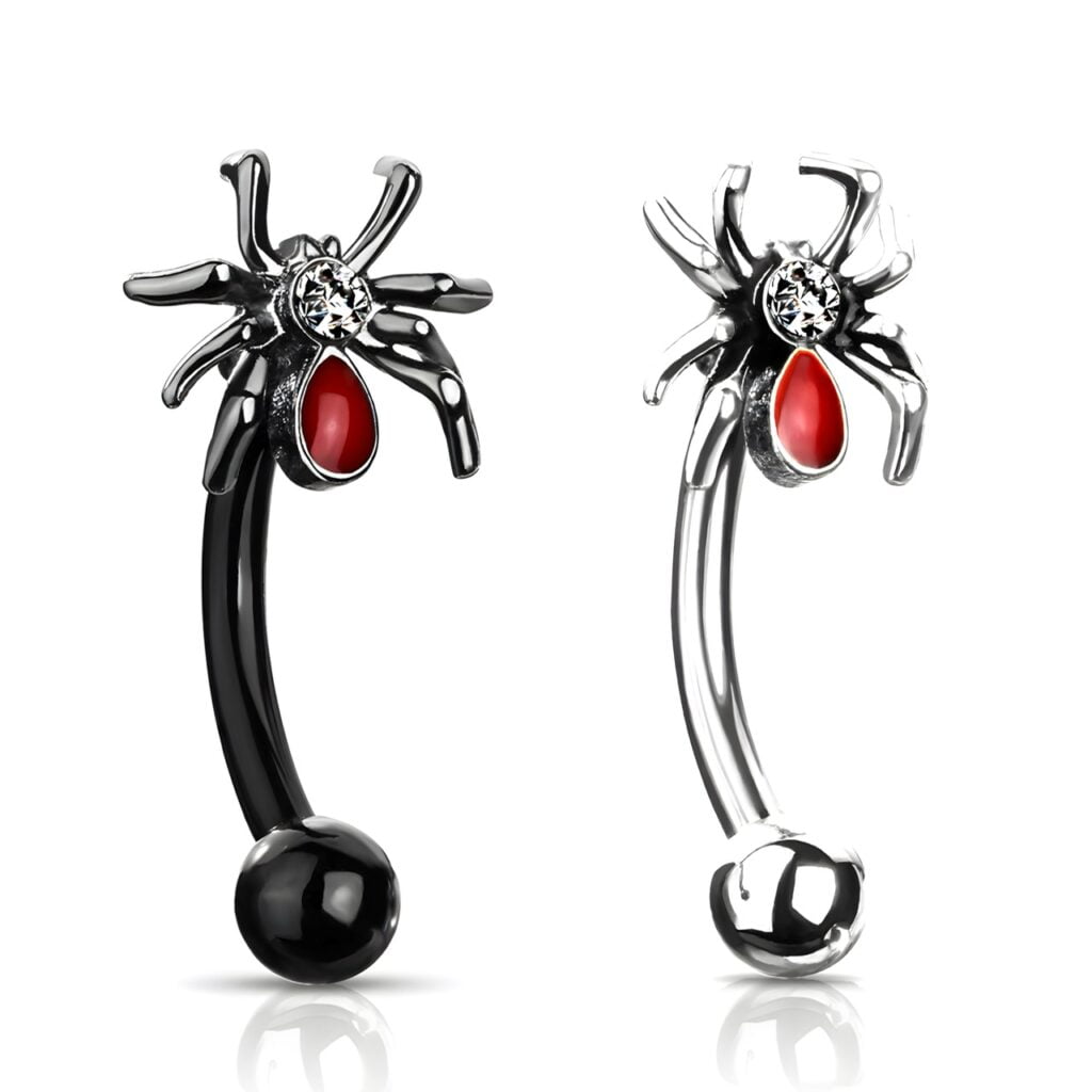 Crystal Set Red Spider Curved Barbells, Eyebrow Rook Rings