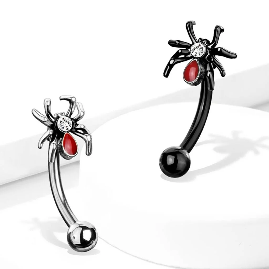 Crystal Set Red Spider Curved Barbells, Eyebrow Rook Rings