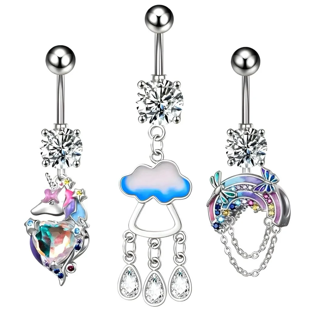 Fantasy Navel Rings with Rainbow Crystals