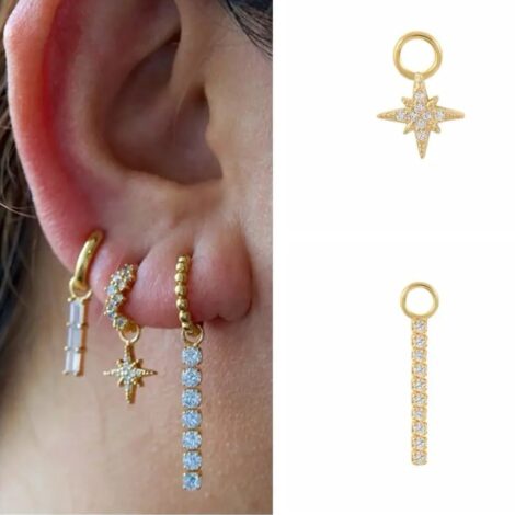 925 Sterling Silver, Gold CZ Mini Charms for Cartilage Rings or Earring Pairs - Image 6