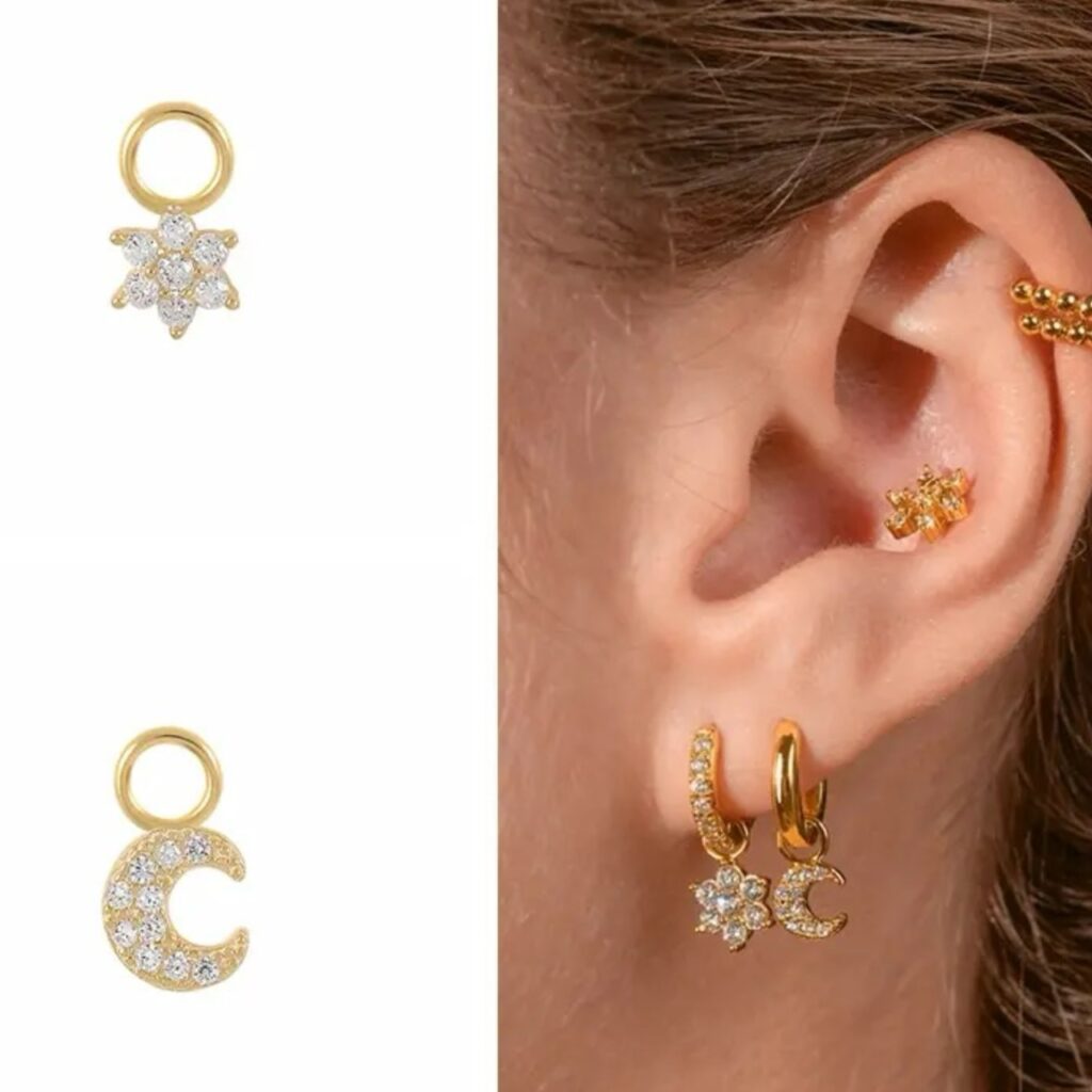 925 Sterling Silver, Gold CZ Mini Charms for Cartilage Rings or Earring Pairs