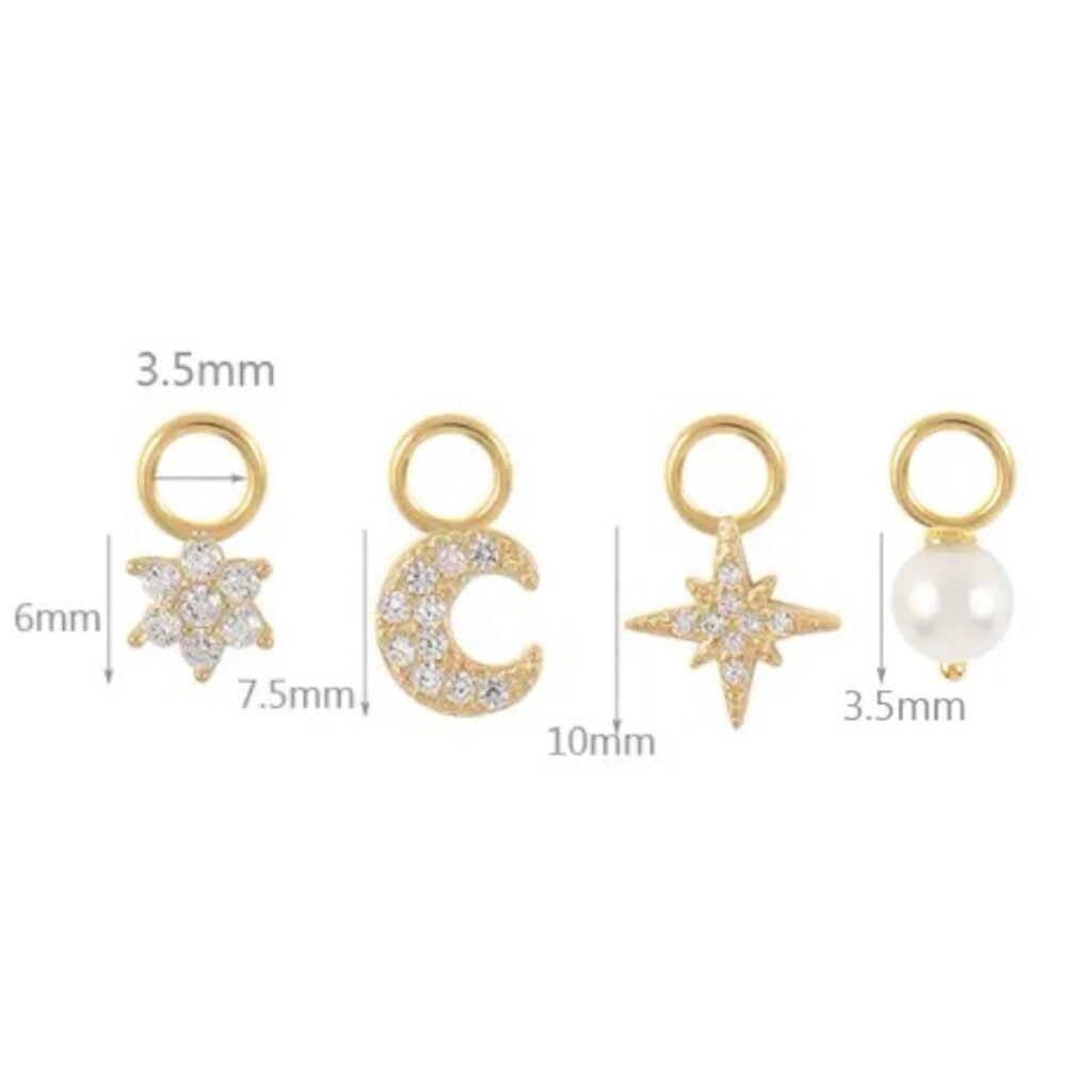 925 Sterling Silver, Gold CZ Mini Charms for Cartilage Rings or Earring Pairs