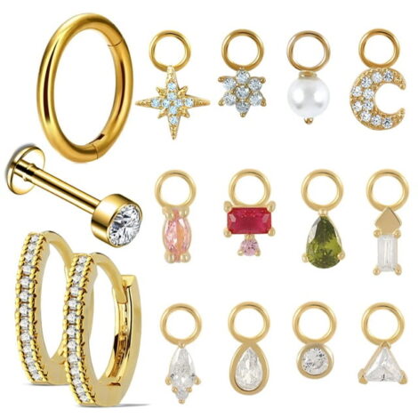 925 Sterling Silver, Gold CZ Mini-Charms for Cartilage Rings or Earrings Pair - Image 6