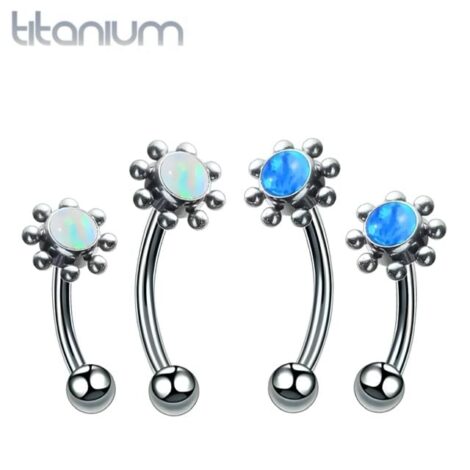 ASTM Titanium Curved Barbell with Opal Sunflower Top Eyebrow Rook - Image 2