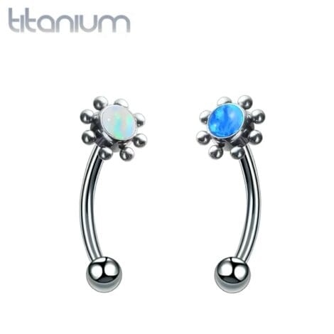 ASTM Titanium Curved Barbell with Opal Sunflower Top Eyebrow Rook