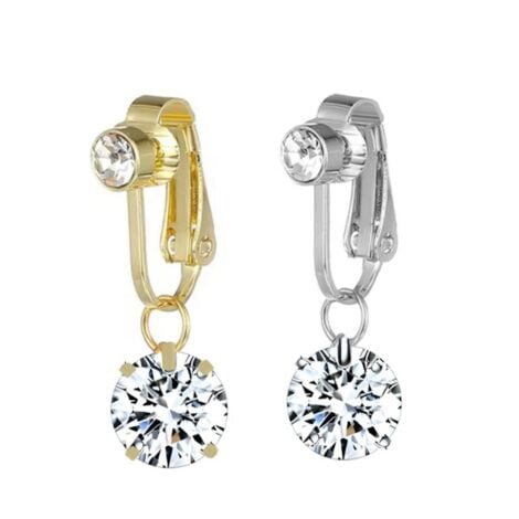 Fake Clip On Belly Ring with Gem Top and Round Gem Dangle