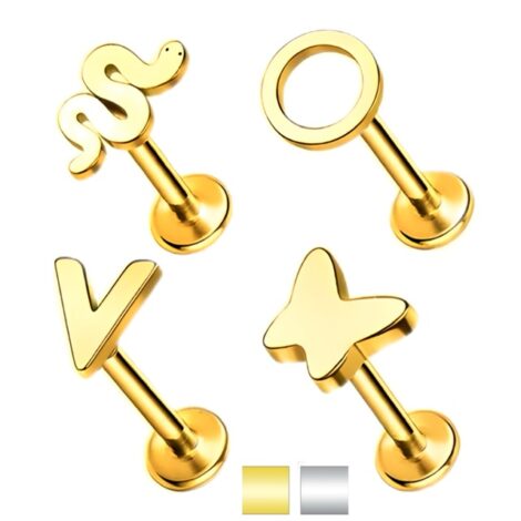 Cartilage Labret Studs Internally Threaded with Mixed Flat Tops