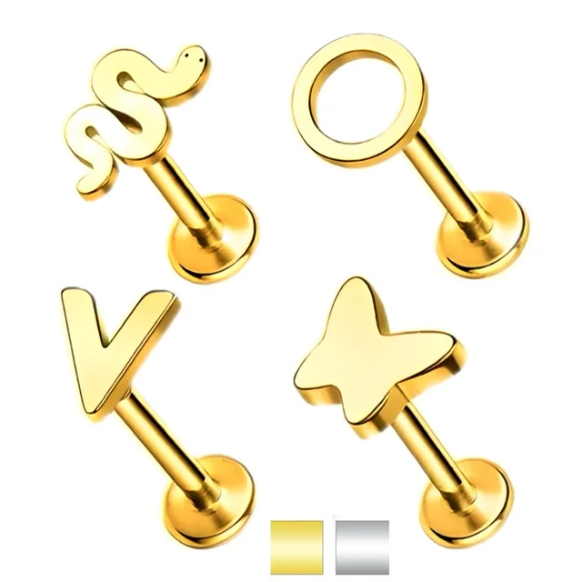 Cartilage Labret Studs Internally Threaded with Mixed Flat Tops