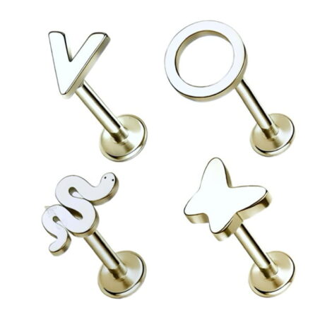 Cartilage Labret Studs Internally Threaded with Mixed Flat Tops - Image 2