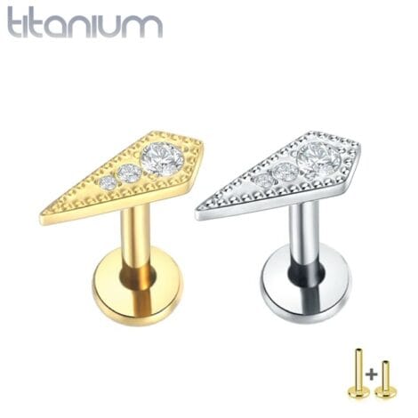ASTM Titanium Threaded Kite Top Labret Set with Triple CZ/ Bonus Bar
