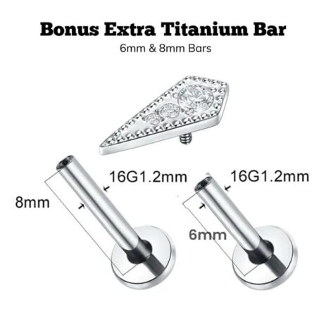 ASTM Titanium Threaded Kite Top Labret Set with Triple CZ/ Bonus Bar - Image 3