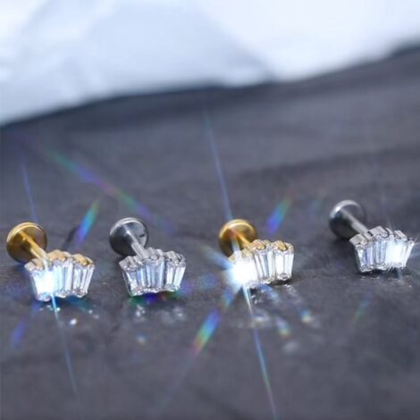 ASTM Titanium Cartilage Labret Stud with Triple Baguette CZ Top - Image 4