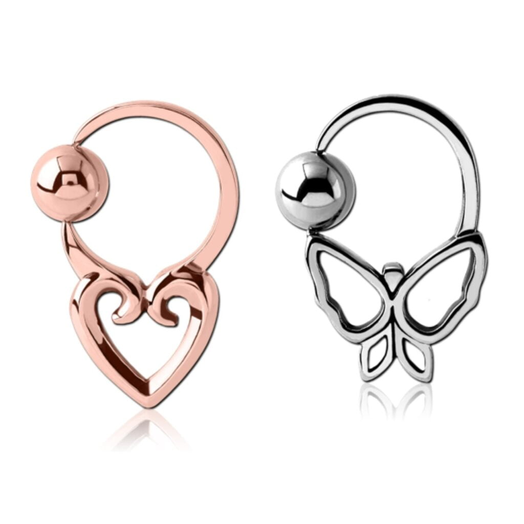 Surgical Steel Heart or Butterfly Side Ball Closure Ring