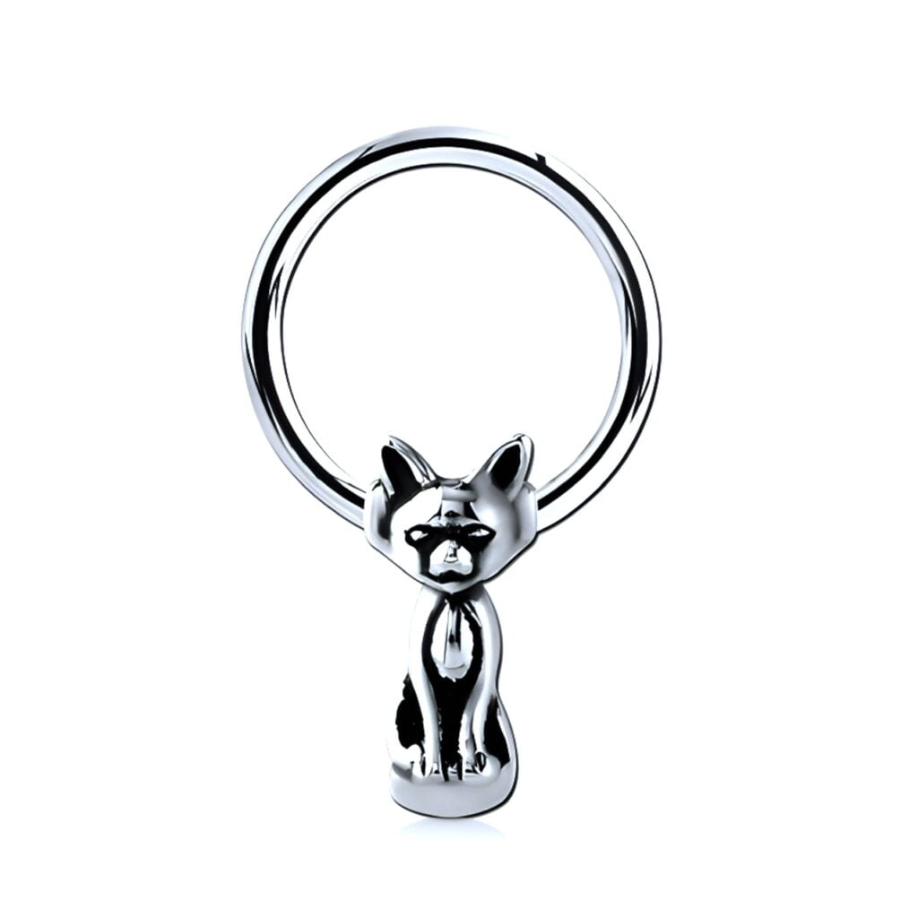 Surgical Steel Ball Closure Ring with Cat Bead, Helix Lobe Hoop