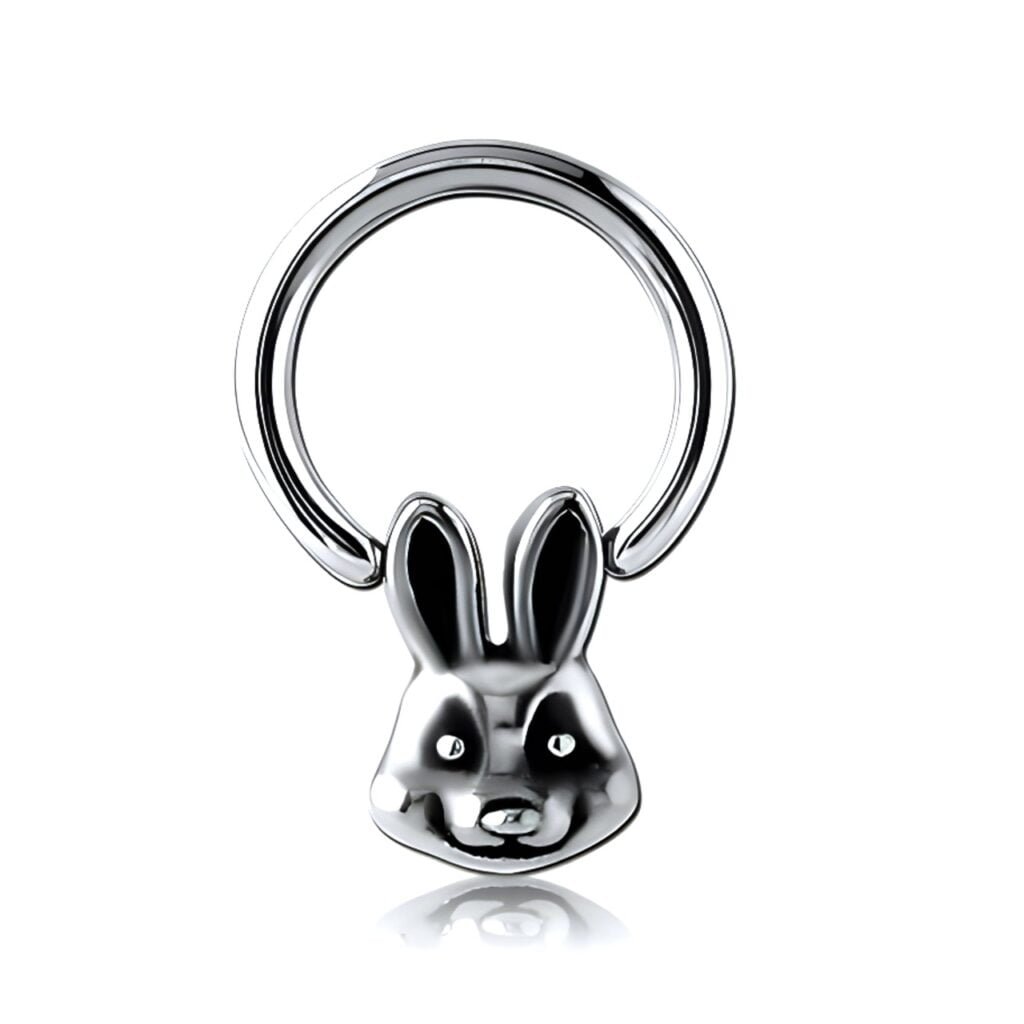 Surgical Steel Ball Closure Ring with Crazy Rabbit, Helix Lobe Hoop