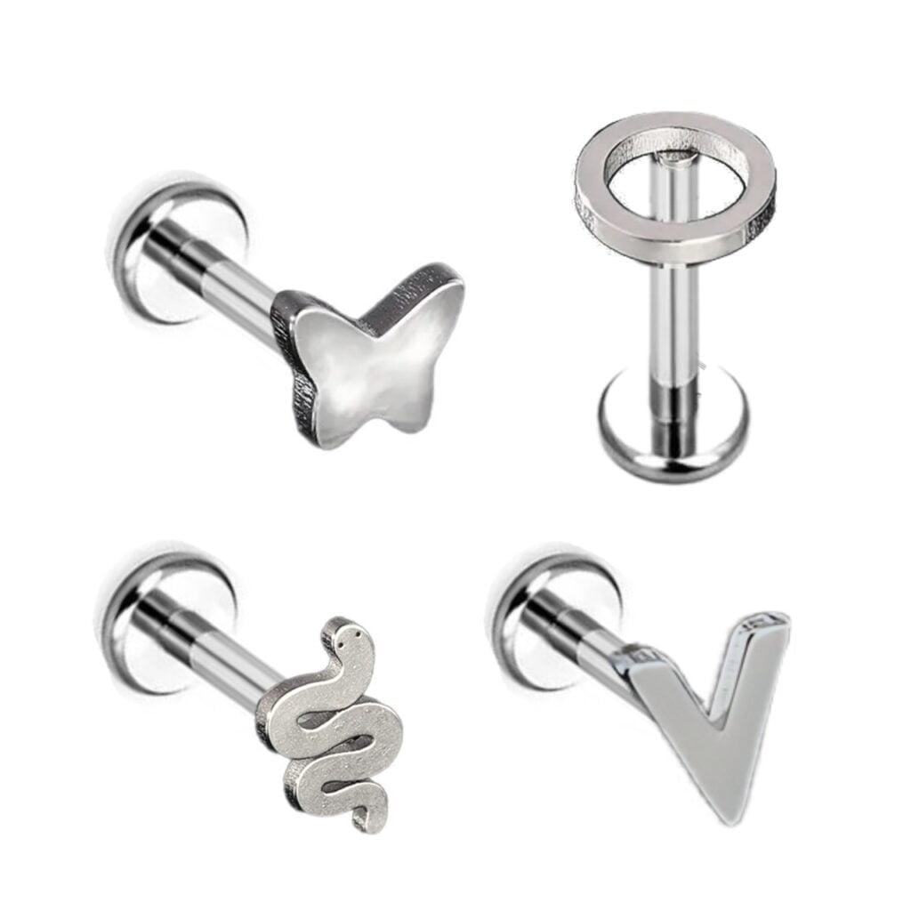 Cartilage Labret Studs Internally Threaded with Mixed Flat Tops