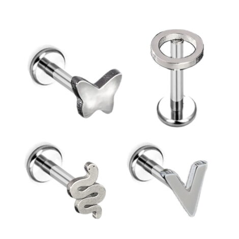 Cartilage Labret Studs Internally Threaded with Mixed Flat Tops - Image 4