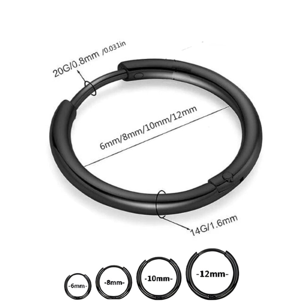 1.6mm Narrow Hinged Hoop Earring Pairs, 6mm - 12mm Rings