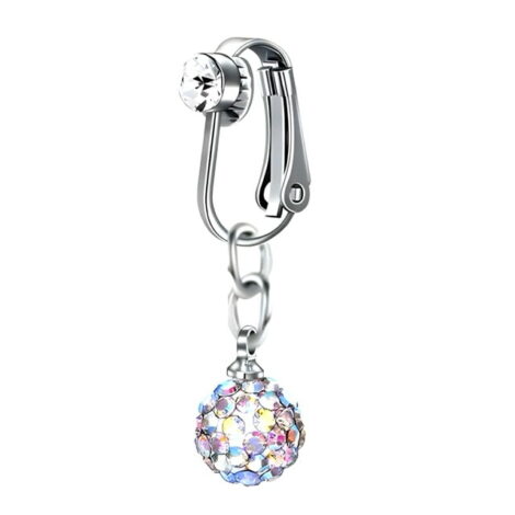 Fake Clip On Belly Ring with Gem Top and AB Crystal Ball Dangle - Image 2