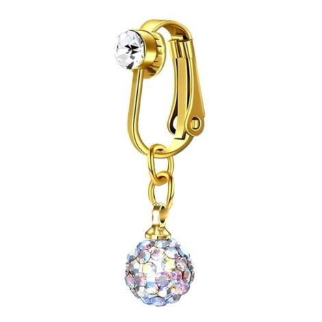 Fake Clip On Belly Ring with Gem Top and AB Crystal Ball Dangle - Image 3