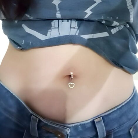 Fake Clip On Belly Ring with Gem Top and Crystal Heart Dangle - Image 2