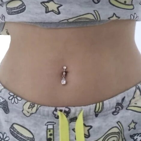 Fake Clip On Belly Ring with Gem Top and Round Gem Dangle - Image 2